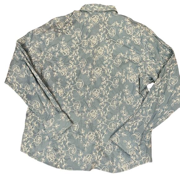 Ariat Womens XXL Blue Pearl Snap Button Down Shirt with White Embroidered Floral - Picture 2 of 8